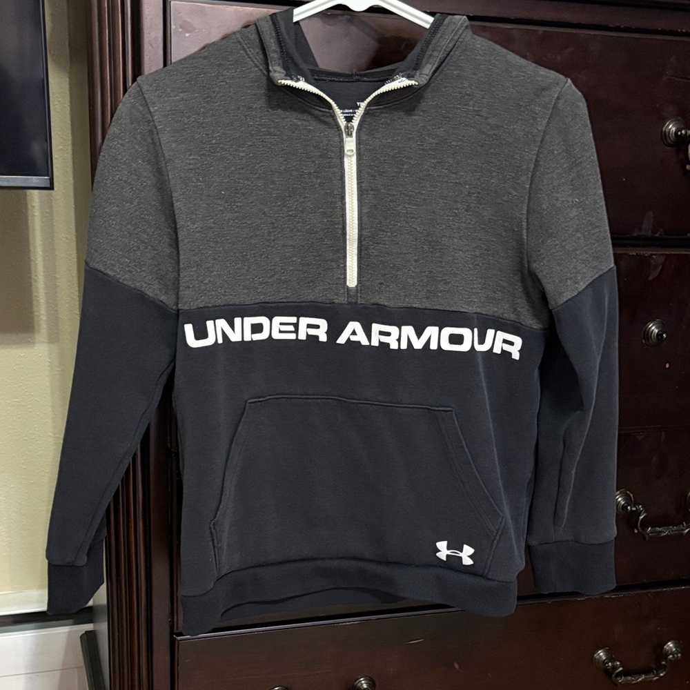 Under Armour Men's Charcoal and Black Half-Zip Hoodie